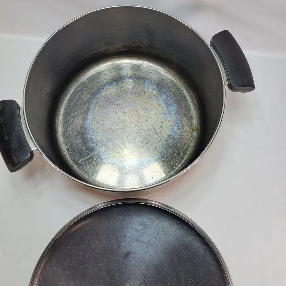 Vintage Revere Ware 1801 Copper Bottom Stainless 4 1/2 Quart Stock Pot Clad Lid‎